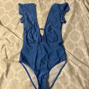 Blue one piece swimsuit